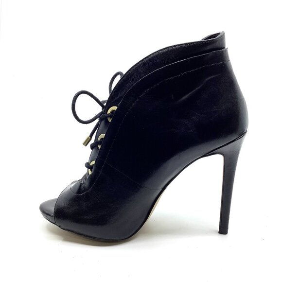 Guess black leather Lace Up Booties Heels vamp peep toe high heels - Picture 1 of 6